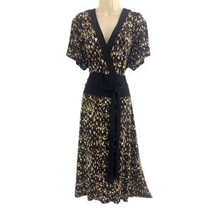 Connected Black Brown Geometric Print Midi Dress w/Tie Size 22W 3X Plus Sz Fall